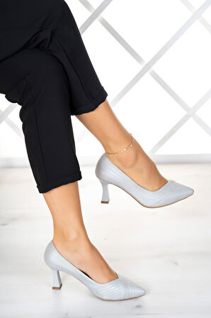 Amelia Gümüş Saten Abiye Topuklu Ayakkabı