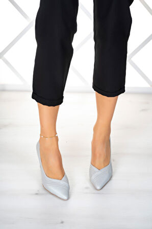 Amelia Gümüş Saten Abiye Topuklu Ayakkabı