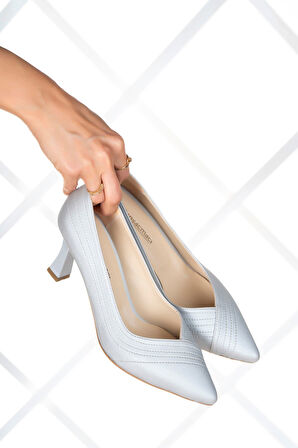 Amelia Gümüş Saten Abiye Topuklu Ayakkabı