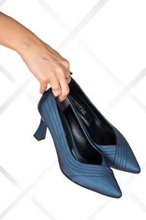 Amelia Lacivert Saten Abiye Topuklu Ayakkabı
