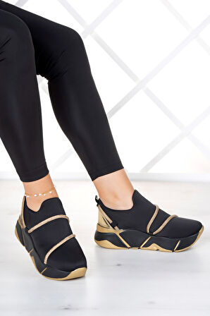 Barbara Siyah Streç Altın Taşlı Sneaker