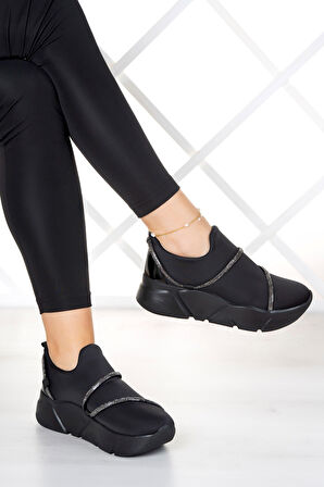 Barbara Siyah Streç Gümüş Taşlı Sneaker