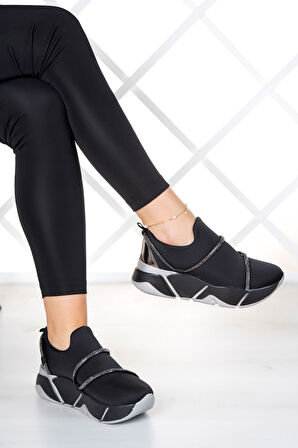 Barbara Siyah Streç Platin Taşlı Sneaker