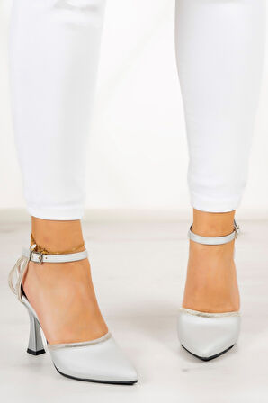 Martina Gümüş Saten Taşlı Abiye Ayakkabı