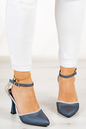 Martina Lacivert Saten Taşlı Abiye Ayakkabı