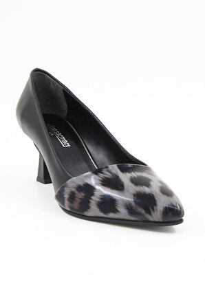 Laura Gri Leopar Vegan Topuklu Ayakkabı