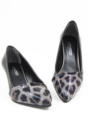 Laura Gri Leopar Vegan Topuklu Ayakkabı
