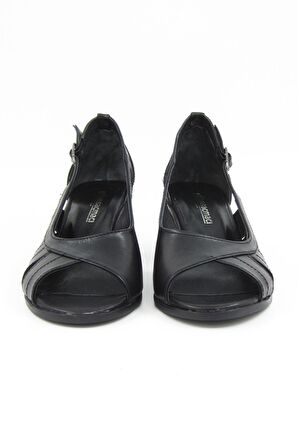 Karina Siyah Hakiki Deri Klasik Topuklu Ayakkabı