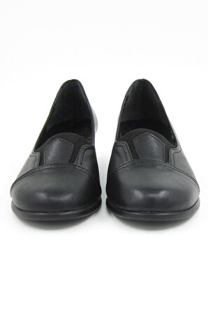 Gale Siyah Hakiki Deri Günlük Topuklu Ayakkabı