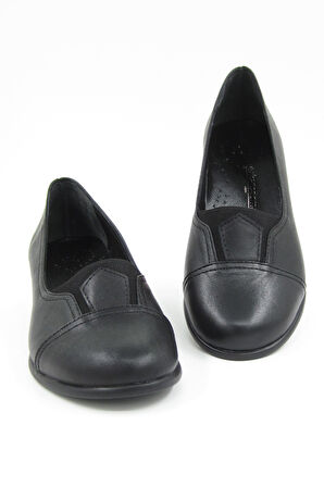 Gale Siyah Hakiki Deri Günlük Topuklu Ayakkabı