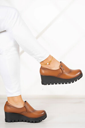 Gloria Taba Hakiki Deri Dolgu Topuklu Günlük Ayakkabı