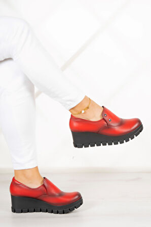 Gloria Kırmızı Hakiki Deri Dolgu Topuklu Günlük Ayakkabı