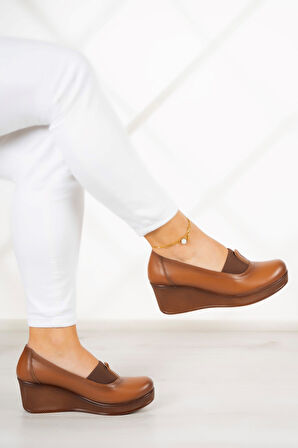 Daisy Taba Hakiki Deri Dolgu Topuklu Günlük Ayakkabı