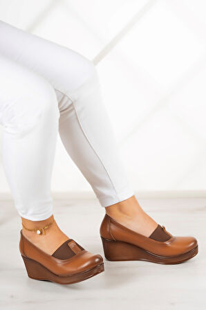 Daisy Taba Hakiki Deri Dolgu Topuklu Günlük Ayakkabı