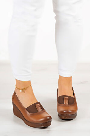 Daisy Taba Hakiki Deri Dolgu Topuklu Günlük Ayakkabı