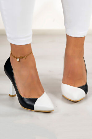 Jatqılı Plus Siyah Beyaz Kadeh Topuklu Ayakkabı