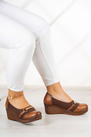 Blake Taba Hakiki Deri Dolgu Topuklu Streç Günlük Ayakkabı