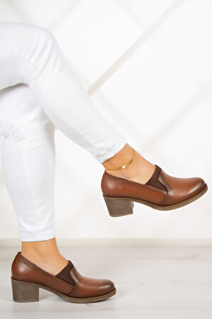 Alizee Taba Hakiki Deri Günlük Topuklu Ayakkabı