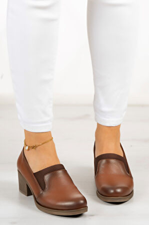 Alizee Taba Hakiki Deri Günlük Topuklu Ayakkabı