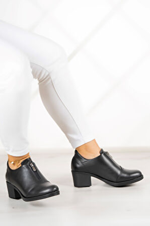 Brittany Siyah Hakiki Deri Günlük Topuklu Ayakkabı