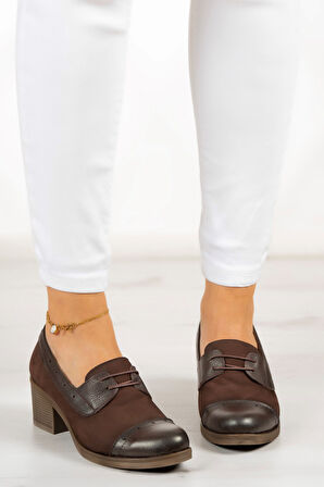 Mellody Kahverengi Hakiki Deri Günlük Topuklu Ayakkabı