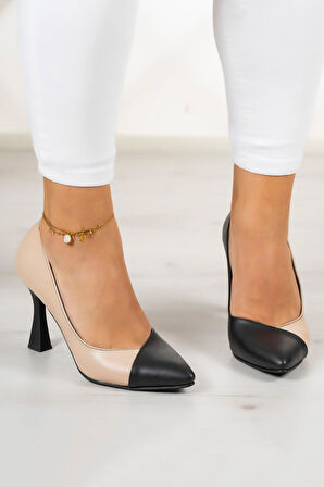 Jatqılı Plus Ten Siyah Kadeh Topuklu Ayakkabı