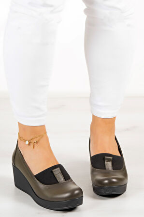 Daisy Haki Hakiki Deri Dolgu Topuklu Günlük Ayakkabı