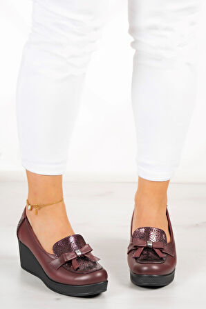 Emma Bordo Hakiki Deri Dolgu Topuklu Günlük Ayakkabı