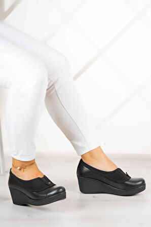 Sadie Siyah Hakiki Deri Dolgu Topuklu Günlük Ayakkabı