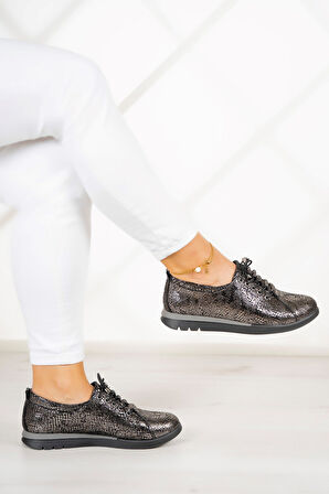 Khloe Gümüş Yılan Hakiki Deri Günlük Ayakkabı