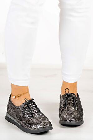 Khloe Gümüş Yılan Hakiki Deri Günlük Ayakkabı
