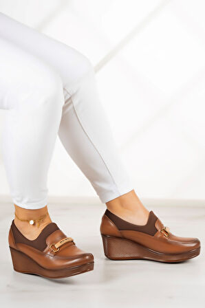 Catherine Taba Hakiki Deri Dolgu Topuklu Streç Günlük Ayakkabı