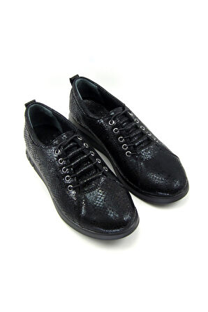 Khloe Siyah Yılan Hakiki Deri Günlük Ayakkabı