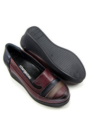 Anya Bordo Hakiki Deri Dolgu Topuklu Günlük Ayakkabı