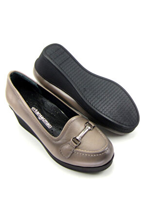 Maika Vizon Hakiki Deri Dolgu Topuklu Günlük Ayakkabı