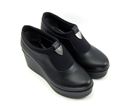 Sofia Exclusive Siyah Streç Tokalı Dolgu Topuklu Günlük Ayakkabı