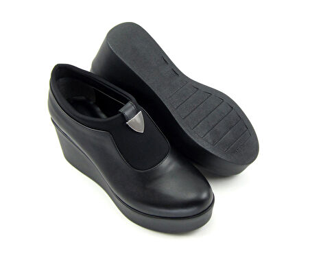 Sofia Exclusive Siyah Streç Tokalı Dolgu Topuklu Günlük Ayakkabı