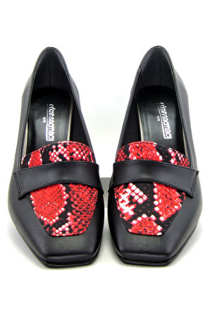 Della Kırmızı Yılan Kalın Topuklu Ayakkabı