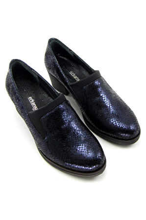 Alizee Lacivert Yılan Hakiki Deri Günlük Topuklu Ayakkabı