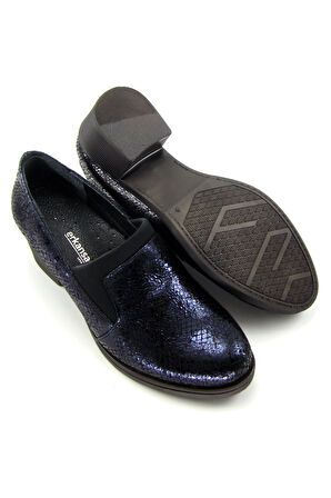 Alizee Lacivert Yılan Hakiki Deri Günlük Topuklu Ayakkabı