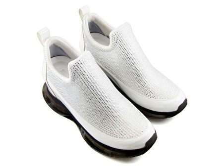 Viviana Beyaz Taşlı Streç Gizli Dolgu Günlük Ayakkabı