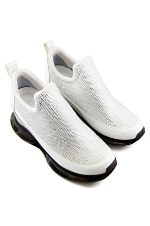 Viviana Beyaz Taşlı Streç Gizli Dolgu Günlük Ayakkabı