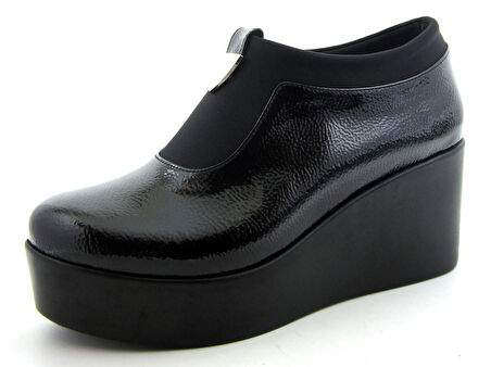 Sofia Exclusive Siyah Rugan Streç Tokalı Dolgu Topuklu Günlük Ayakkabı