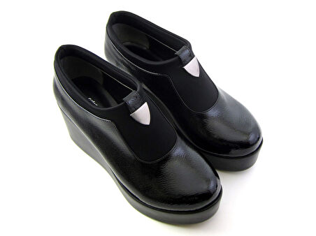 Sofia Exclusive Siyah Rugan Streç Tokalı Dolgu Topuklu Günlük Ayakkabı