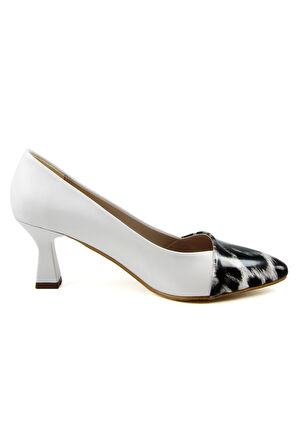 Laura Beyaz Leopar Topuklu Ayakkabı