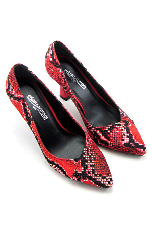 Jatqılı Exclusive Kırmızı Yılan Kadeh Topuklu Ayakkabı