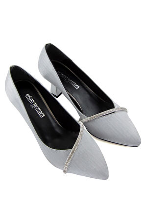 Shimeca Gümüş Saten Taşlı Abiye Ayakkabı