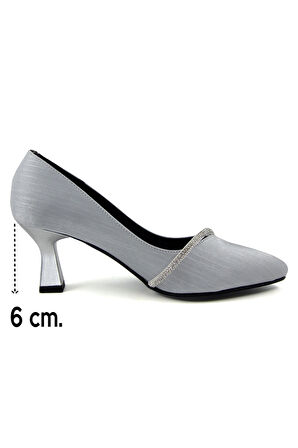 Shimeca Gümüş Saten Taşlı Abiye Ayakkabı