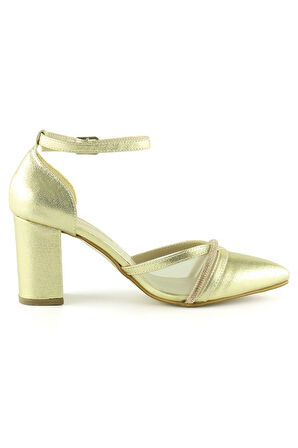 Molly Dore Taşlı Fileli Kalın Topuklu Ayakkabı 7 cm.