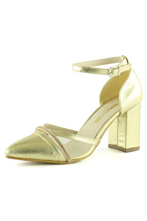 Molly Dore Taşlı Fileli Kalın Topuklu Ayakkabı 7 cm.